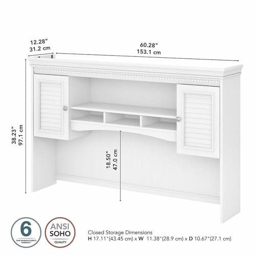 L Shaped Desk Setup - White 60-Inch Hutch With Lattice-Style Cabinet