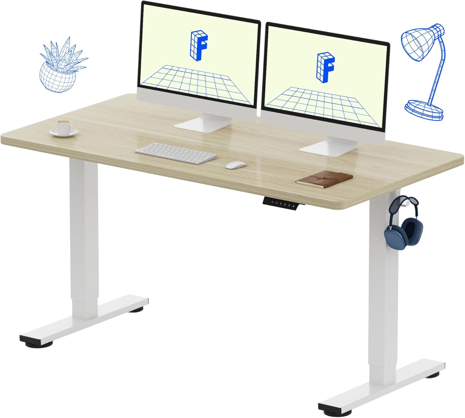 L Shaped Desk Setup - Electric Height Adjustable Standing Desk, 55x28